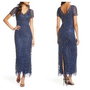 Pisarro Nights Beaded Mesh Column Gown Sz 12
